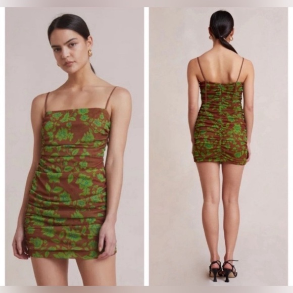 NWT Bec & Bridge Ruched Floral
Blossom Mini Dress in Brown/ Green Sz 8 - Picture 2 of 6
